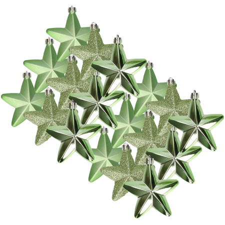 18x stuks kunststof sterren kersthangers groen 7 cm