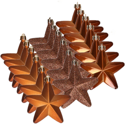 18x stuks kunststof sterren kersthangers kaneel bruin 7 cm