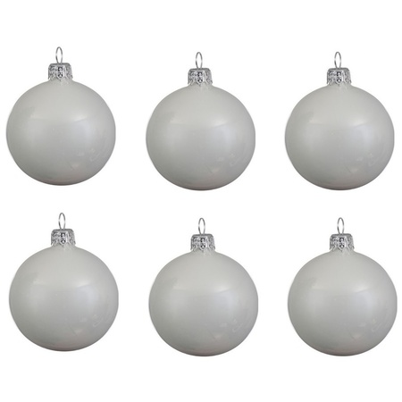 18x Glazen kerstballen glans winter wit 8 cm kerstboom versiering/decoratie