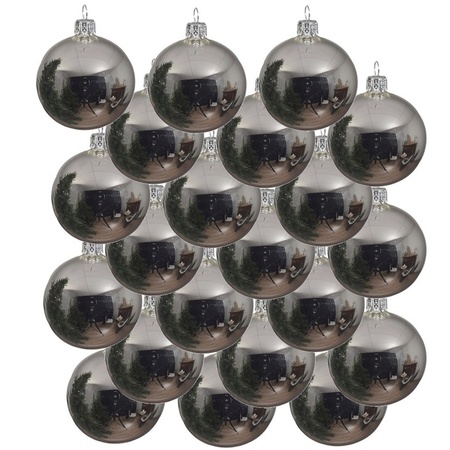 18x Glazen kerstballen glans zilver 6 cm kerstboom versiering/decoratie