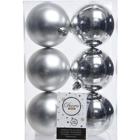 18x Kunststof kerstballen glanzend/mat zilver 8 cm kerstboom versiering/decoratie