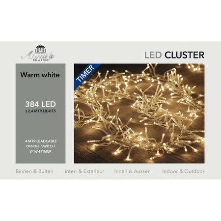 1x Clusterverlichting timer 384 warm witte leds 