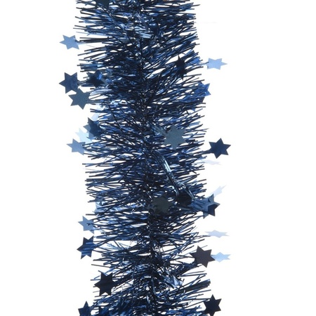 1x Kerst lametta guirlandes donkerblauw sterren/glinsterend 270 cm kerstboom versiering/decoratie