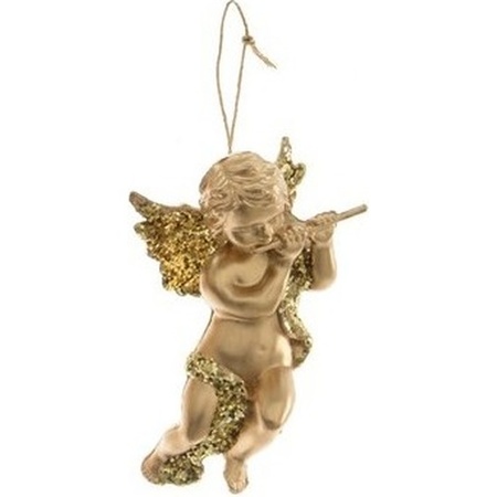 1x Gold angel with flute Christmas tree decoration 10 cm
