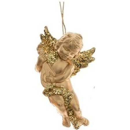 3x Golden Christmas angels 10 cm for the tree