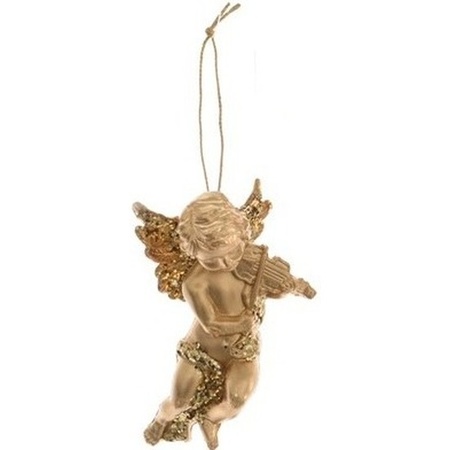 Kersthanger - engeltje met viool - goudkleurig - 10 cm - kerstboomversiering