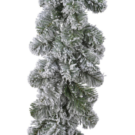 1x Groene dennenslinger kerstslingers met sneeuw 270 cm