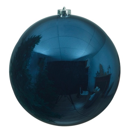 Large christmas baubles dark blue 14 and 20 cm plastic