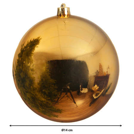 Decoris Kerstbal - goudkleurig - kunststof - glans - groot - 14 cm