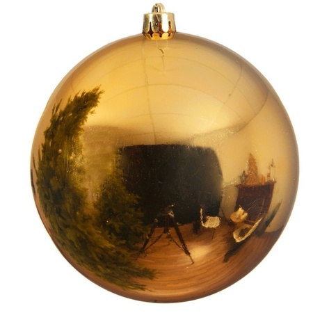 Large christmas baubles gold 14 and 20 cm plastic
