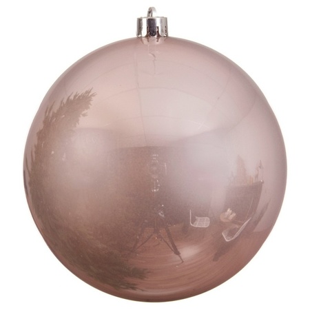 1x Grote lichtroze kerstballen van 14 cm glans van kunststof