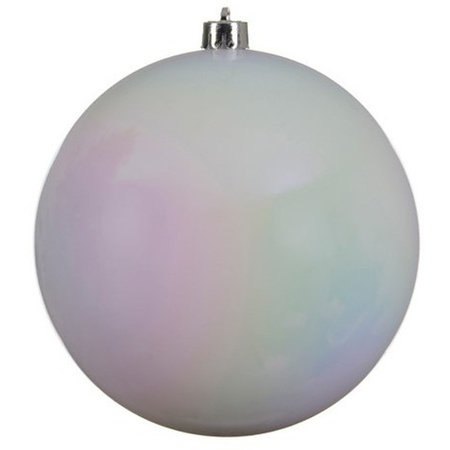 Large christmas baubles white pearl 14 and 20 cm plastic