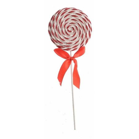 1x Hanging decoration foam lolly white/light red 28 cm