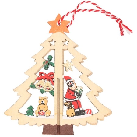 1x Kerst hangdecoratie kerstboom met kerstman 10 cm van hout