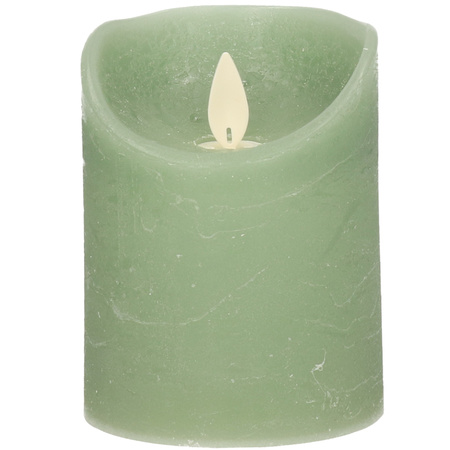 1x LED kaarsen/stompkaarsen jade groen met dansvlam 10 cm