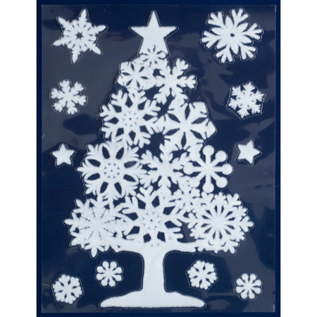 1x Witte kerst raamstickers kerstboom met sneeuwvlokken 40 cm
