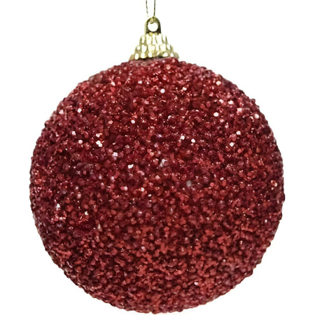 1x Kerstballen kerst rode glitters 8 cm met kralen kunststof kerstboom versiering/decoratie