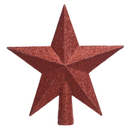 1x Glitter piek in stervorm kerst rood 19 cm kunststof/plastic