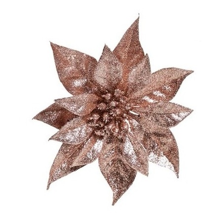1x Old pink poinsettia with glitter on clip 18 cm