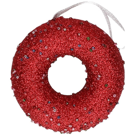 1x Kerst rode donuts kerstornamenten kersthangers 10 cm