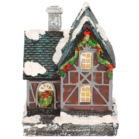 1x Verlichte kerstdorp huisjes/kersthuisjes 13,5 cm