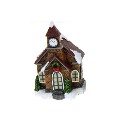 1x Polystone Christmas houses/Christmas village churches with light 13,5 cm