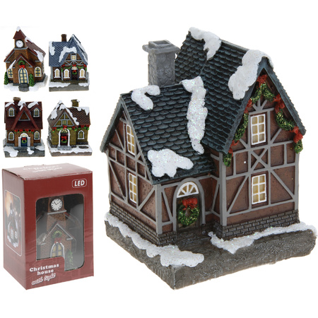 1x Polystone Christmas houses/Christmas village churches with light 13,5 cm