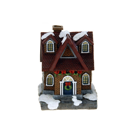 1x Verlichte kerstdorp huisjes/kersthuisjes met rood dak 13,5 cm