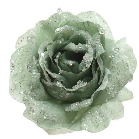 1x Sage green rose clip decoration 14 cm