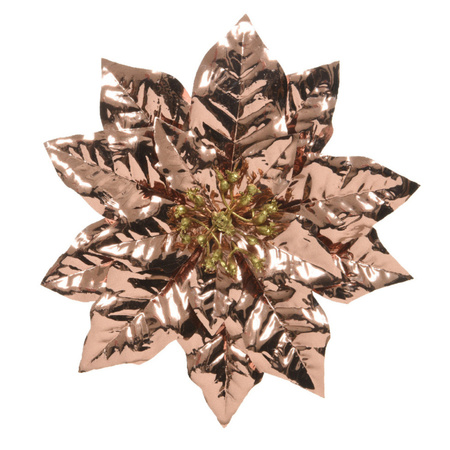 1x decoration flowers poinsettia on clips copper glitter 24 cm