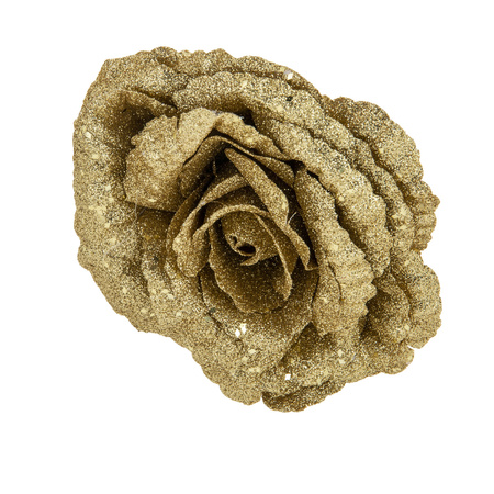 1x stuks decoratie bloemen roos goud glitter op clip 18 cm