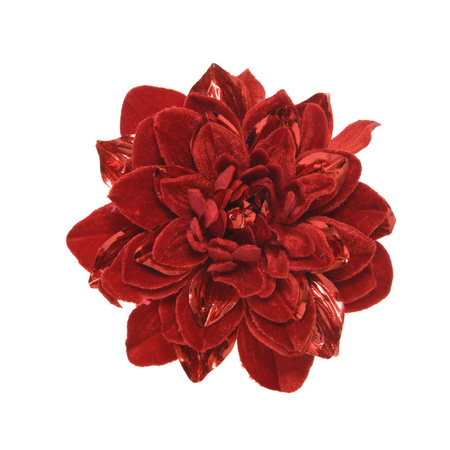 1x decoration flowers on clips velvet red 16 cm