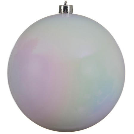 1x Large plastic christmas baubles white pearl 14 cm shiny