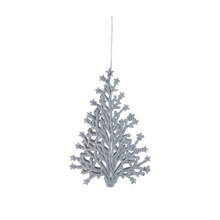 1x stuks kunststof kersthangers kerstboom zilver glitter 15 cm kerstornamenten