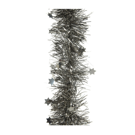 1x stuks lametta kerstslingers met sterretjes antraciet (warm grey) 270 x 10 cm