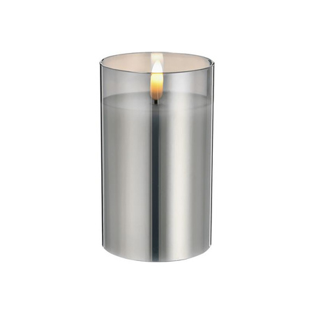 1x stuks luxe led kaarsen in grijs glas D7,5 x H12,5 cm met timer