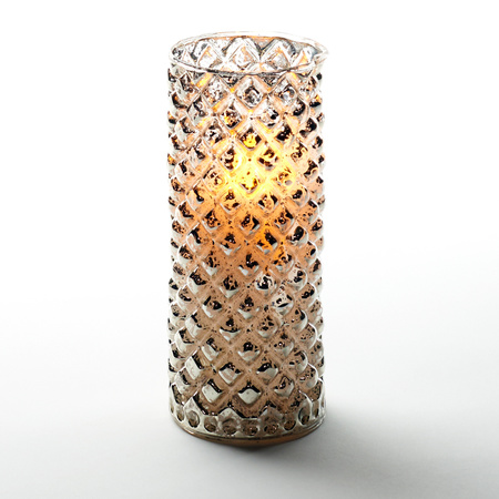 1x stuks luxe led kaarsen in zilver glas D7,5 x H17,5 cm
