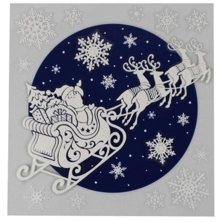 1x stuks velletjes kerst dubbelzijdige glitter raamstickers kerstman slee 31 x 31 cm