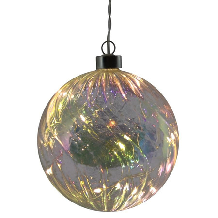 1x stuks verlichte glazen kerstballen met 10 lampjes transparant parelmoer 12 cm
