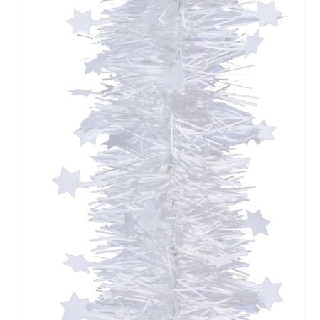 1x Kerst lametta guirlandes winter wit sterren/glinsterend 270 cm kerstboom versiering/decoratie