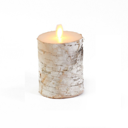 1x White burk wood LED candles 10 cm