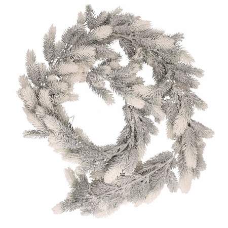 1x Witte kerst dennenslinger met sneeuw 180 cm
