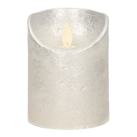 1x LED kaarsen/stompkaarsen zilver met dansvlam 10 cm