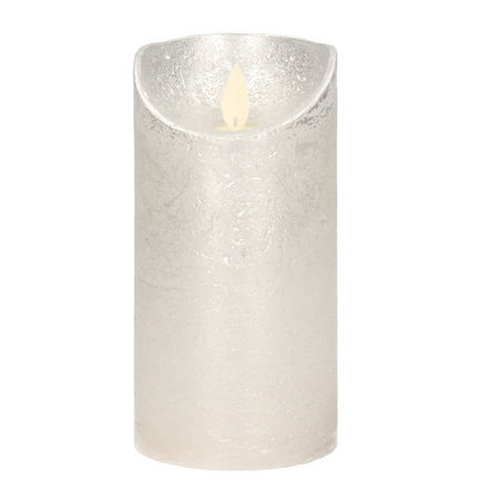 1x LED kaarsen/stompkaarsen zilver met dansvlam 15 cm