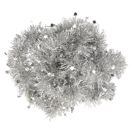 1x Kerst lametta guirlandes zilveren sterren/glinsterend 270 cm kerstboom versiering/decoratie