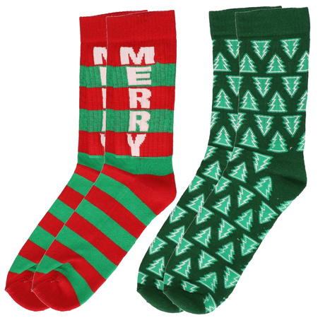 2-Pack christmas socks for men green and red