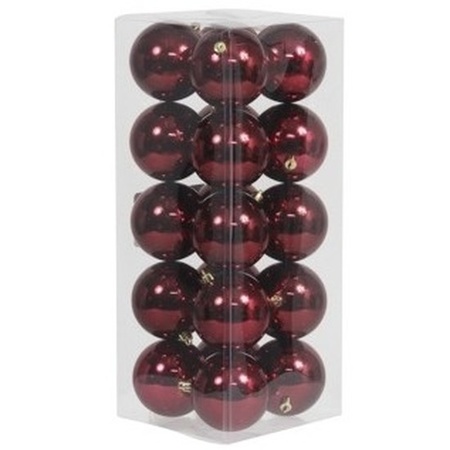 20x Kunststof kerstballen glanzend bordeaux rood 8 cm kerstboom versiering/decoratie