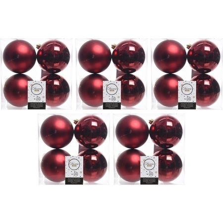 20x Kunststof kerstballen glanzend/mat donkerrood 10 cm kerstboom versiering/decoratie