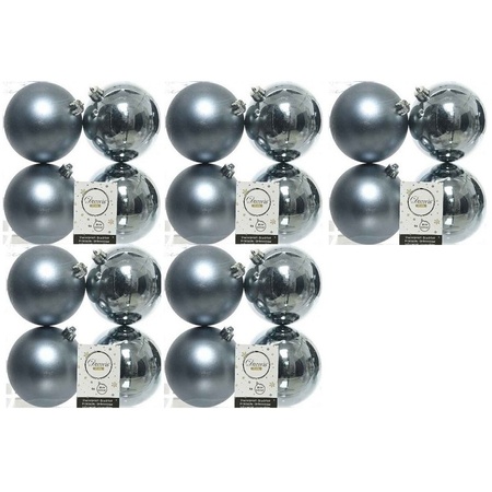 20x Kunststof kerstballen glanzend/mat grijsblauw 10 cm kerstboom versiering/decoratie