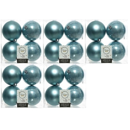 20x Kunststof kerstballen glanzend/mat ijsblauw 10 cm kerstboom versiering/decoratie